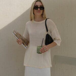 Miann & Co Lennon Boxy Sheer Knit T-Shirt - Tofu (size M)